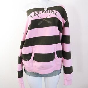y2k striped off shoulder sweatshirt lakegirl preppy sleaze size S